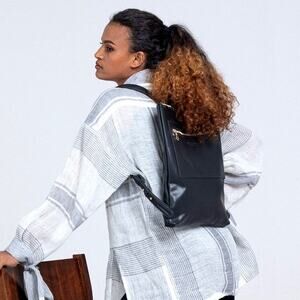 Parker Clay Miramar Black leather full grain leather and brass backpack bag $248